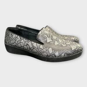 Fitflop Women size 11 Audrey Python Snake Embossed Leather Slip On Shoes m97-001